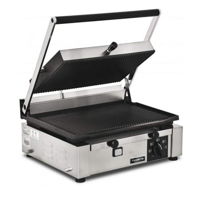 Trento Elite Series 10" x 14" Single Panini Grill with Grooved Surfaces 110V