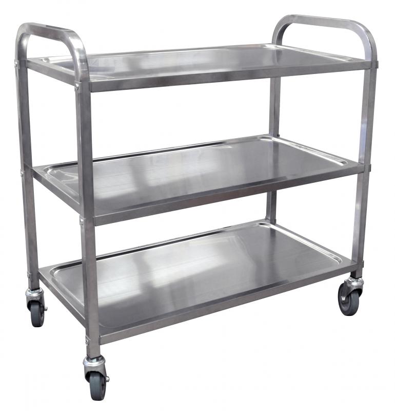 Nella Three Tier Bussing Cart with 16" x 24.75" Trays, Stainless Steel
