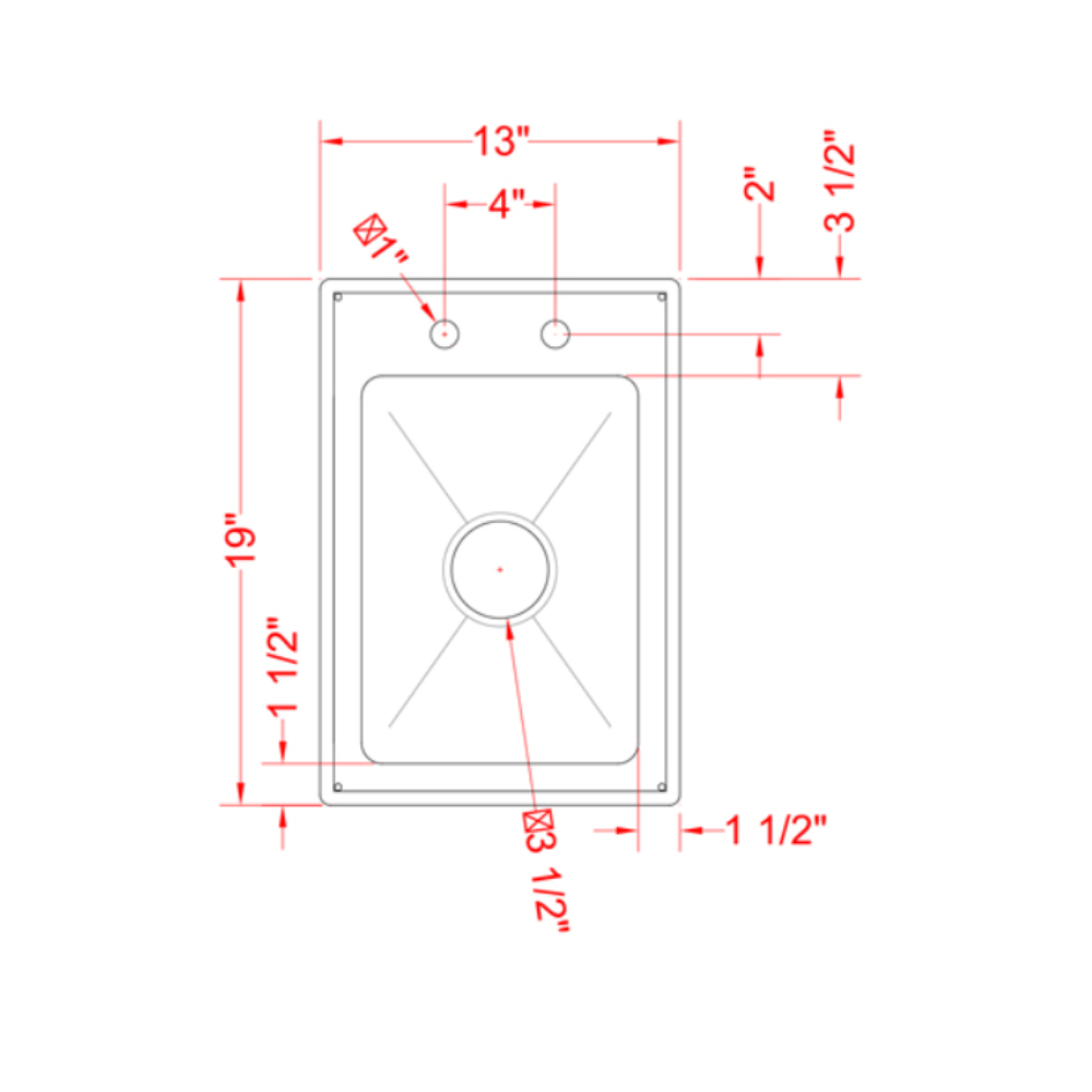 Nella One Tub Drop In Sink 10" x 14" x 5" with Flat Top
