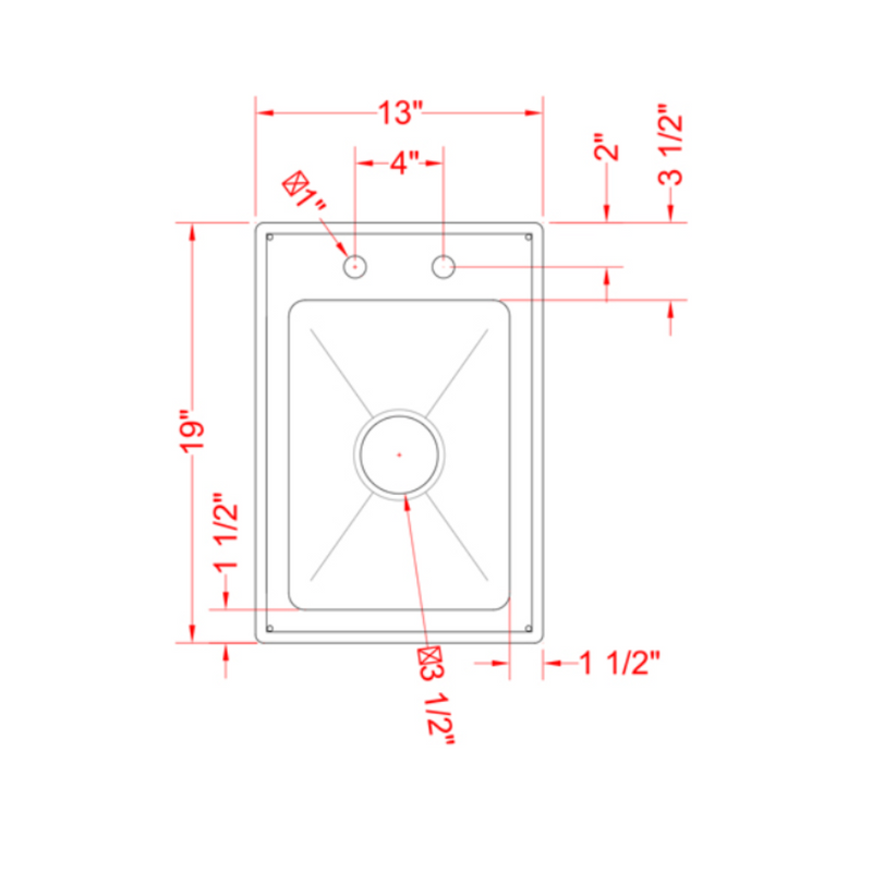 Nella One Tub Drop In Sink 10" x 14" x 5" with Flat Top
