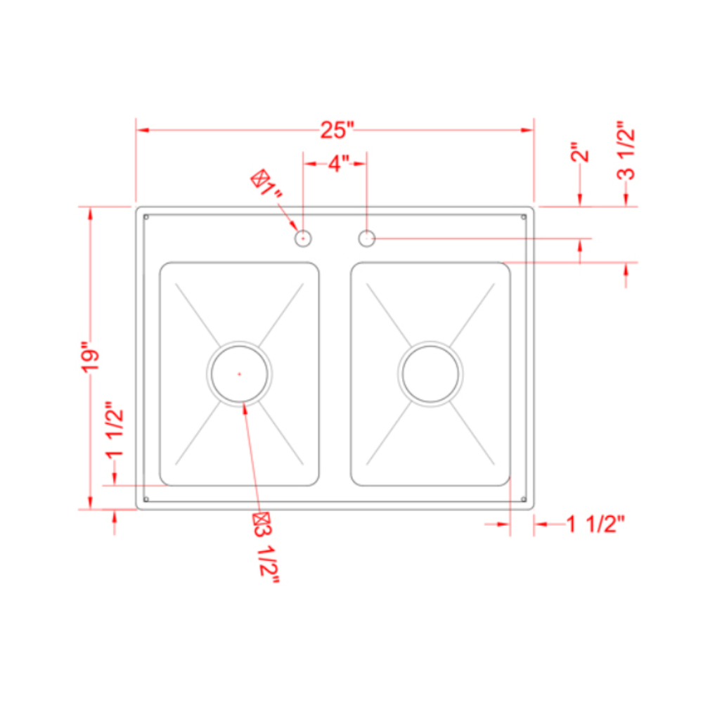 Nella Two Tub Drop in Sink 10" x 14" x 10" with Flat Top