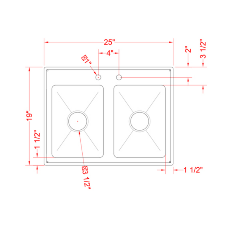 Nella Two Tub Drop in Sink 10" x 14" x 10" with Flat Top