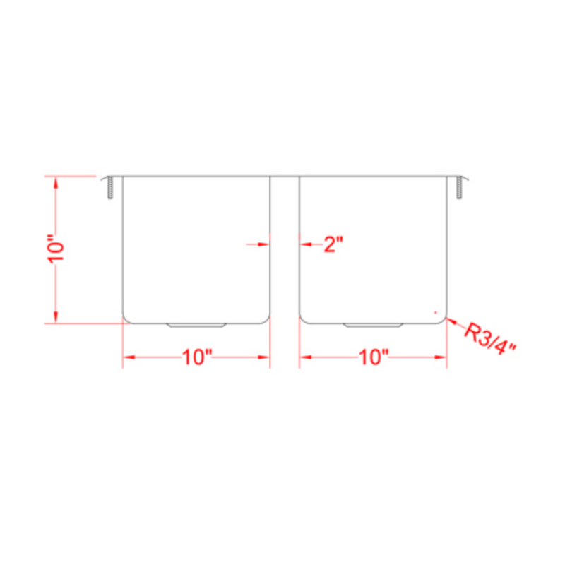 Nella Two Tub Drop in Sink 10" x 14" x 10" with Flat Top
