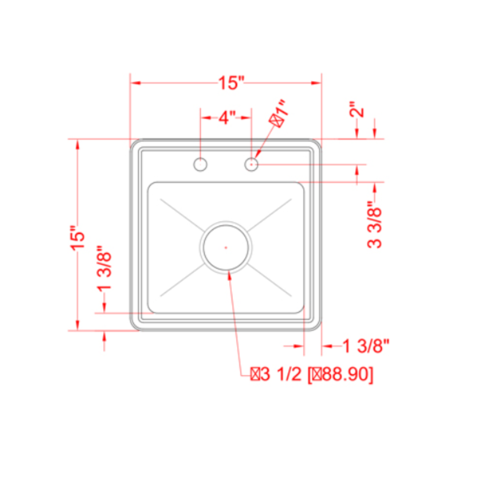 Nella One Tub Drop in Sink 12.5" x 10.25" x 5.5" with Self-Rimmed Edge