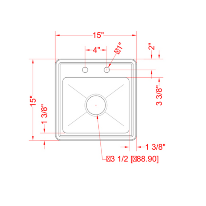 Nella One Tub Drop in Sink 12.5" x 10.25" x 5.5" with Self-Rimmed Edge