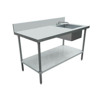 Nella 30" x 60" Stainless Steel Worktable with 6" Backsplash, Right Sink