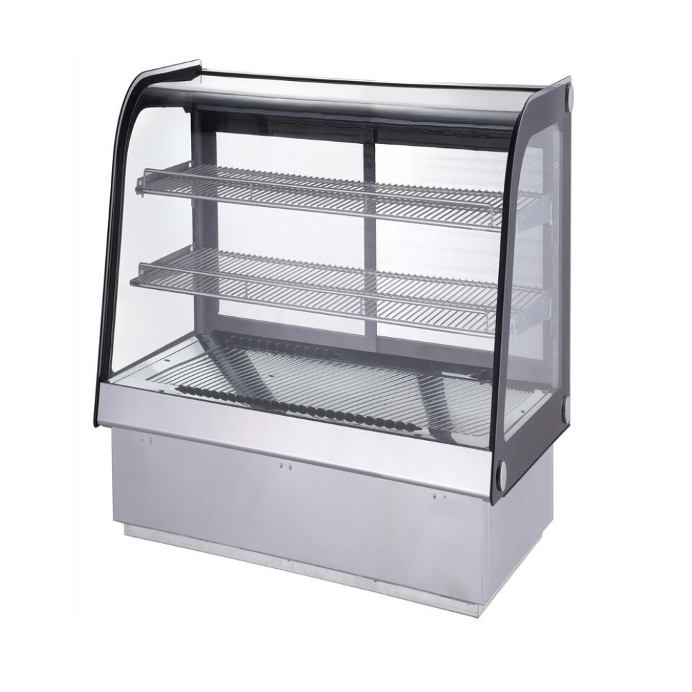 Nella 28" Refrigerated Floor Display Case with Curved Glass, Stainless Steel Exterior