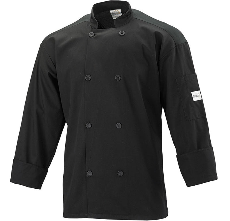Mercer Culinary Long Sleeve Chef Jacket with Full Mesh Back, Black, X-Small