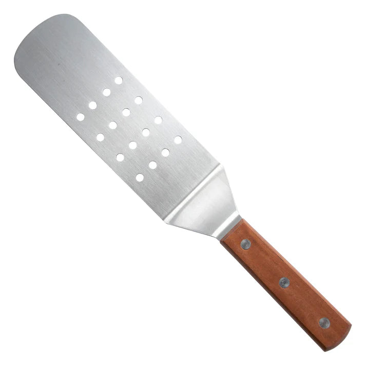 Winco Perforated Flexible Turner, 8.25" x 3" Blade, Wood Handle