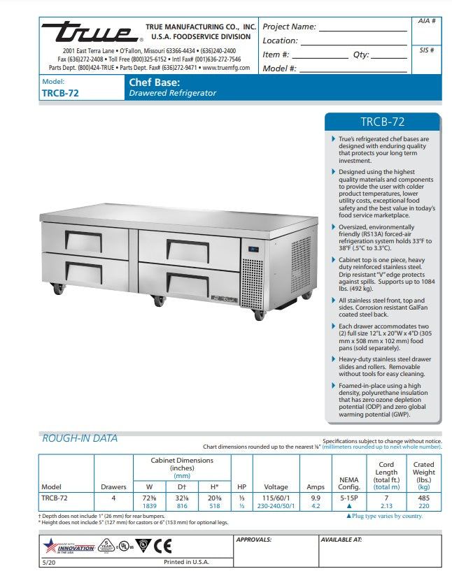 True Chef Base True TRCB-72 72