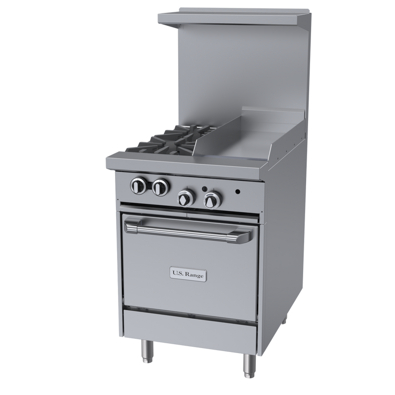 Garland U Series 24" Range with 2 Burners & 12" Griddle Natural Gas 114,000 BTU