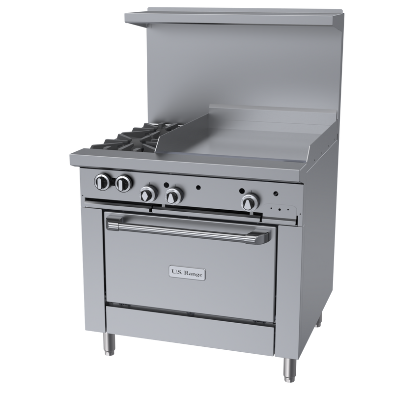 Garland 36" 2 Burner Range,  24" Griddle Left Side, Standard Oven & Thermostatic Controls