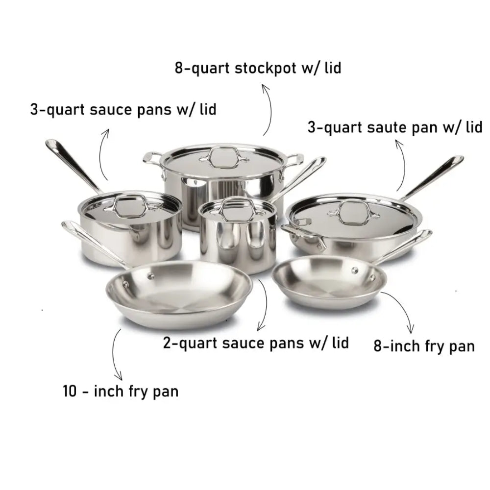 All-Clad d3 10 Piece Bonded Cookware Set, Stainless Steel