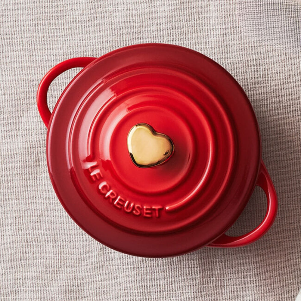 Le Creuset 0.25L Mini Round Cocotte, Cherry with Gold Heart Shaped Knob