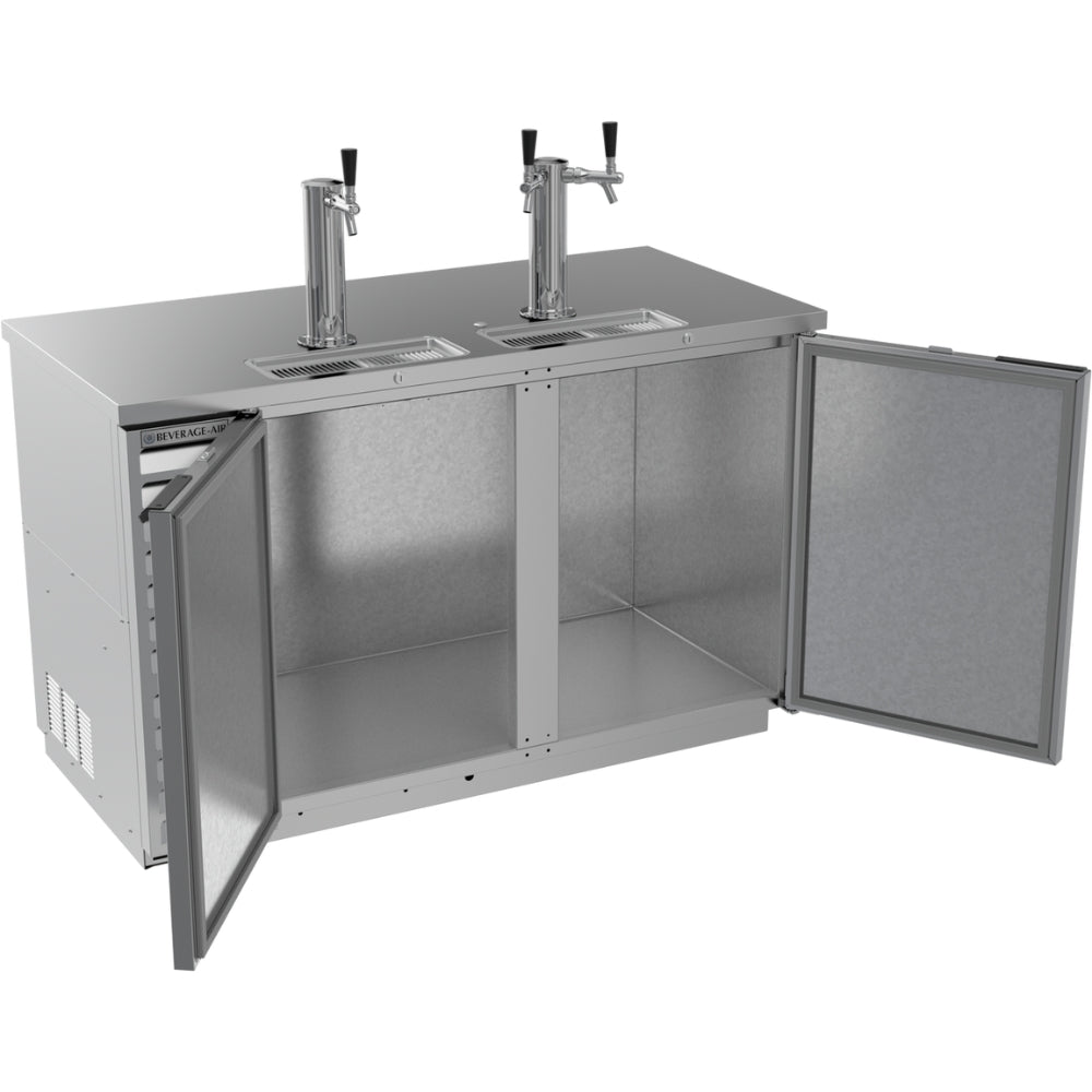 Beverage-Air 59" Direct Draw Dispenser 2 Taps & 2 Keg Capacity wit 2 Solid Doors, Stainless Steel Exterior