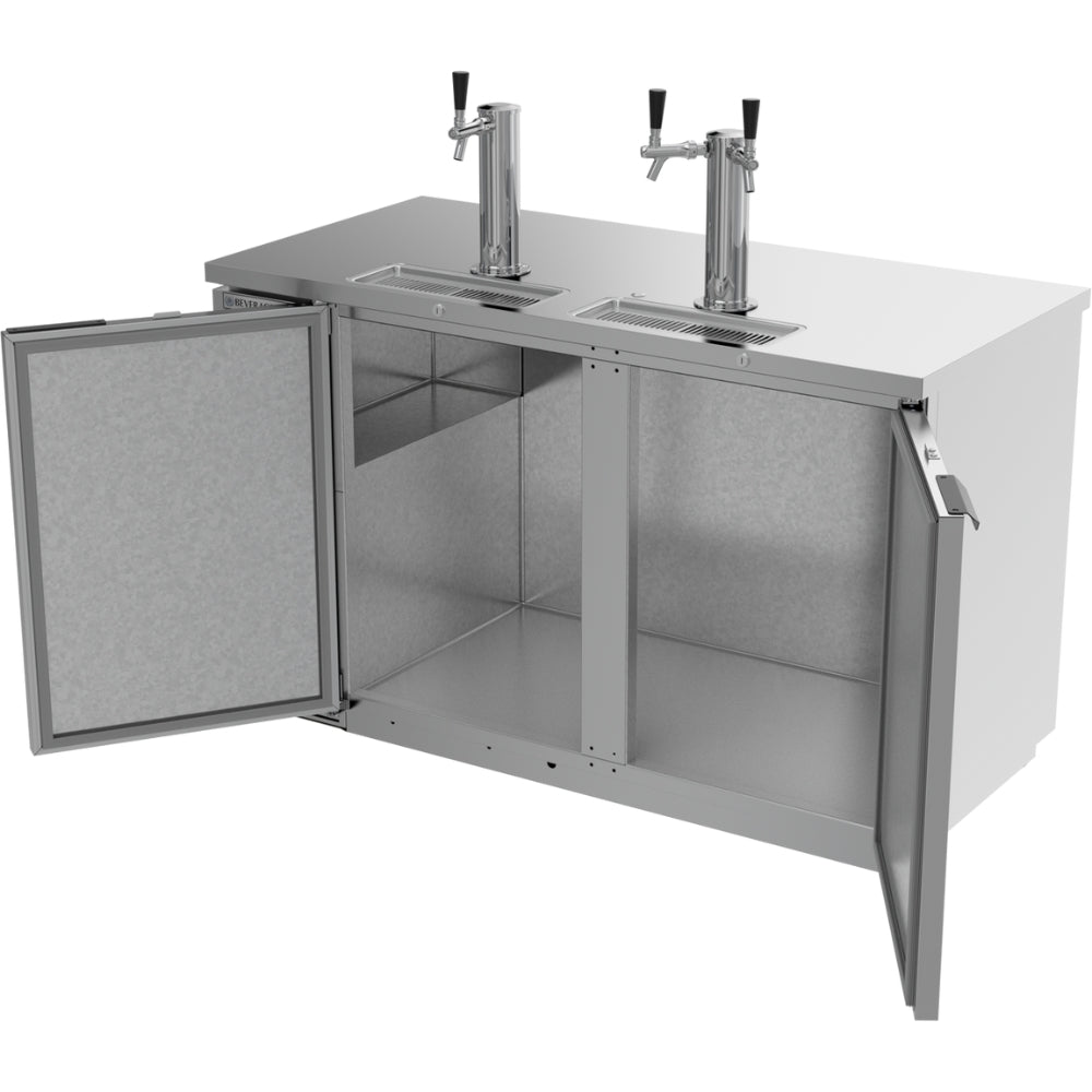 Beverage-Air 59" Direct Draw Dispenser 2 Taps & 2 Keg Capacity wit 2 Solid Doors, Stainless Steel Exterior