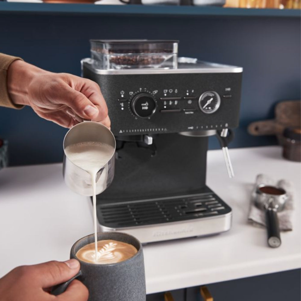 KitchenAid Semi Automatic Espresso Machine with Burr Grinder, Cast Iron Black
