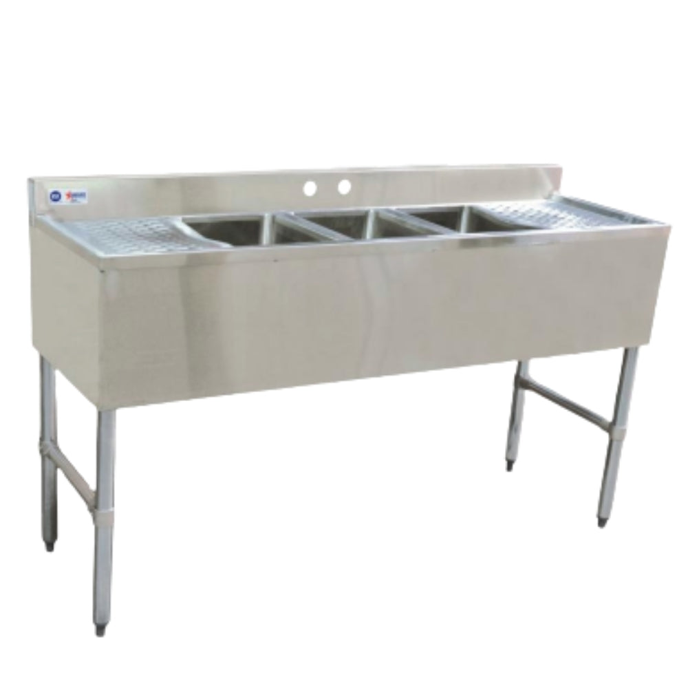 Nella 3 Compartment Sink 60” x 18.75” x 33” with Two Drain Board
