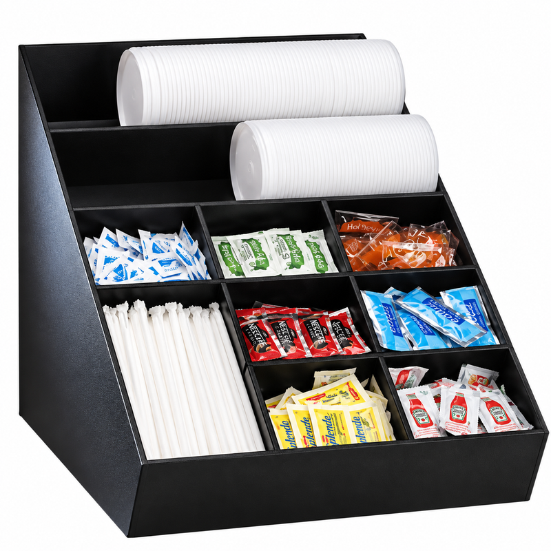 Dispense-Rite Lid, Straw & Condiment Organizer, Black, 16.5" x 15" x 20.5"