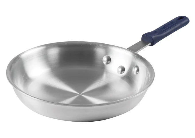 Winco Gladiator 10" Fry Pan with Blue Silicone Sleeve, Aluminum, Natural Finish
