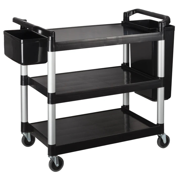 Winco Three Tier Utility Cart, Black, 40.75” x 19.5” x 37.375”
