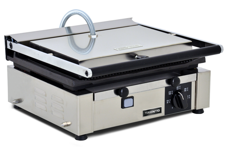 Trento Elite Series 10" x 14" Single Panini Grill with Grooved Surfaces 110V