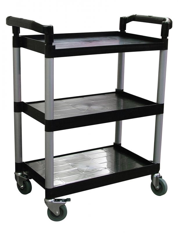 Nella Three Tier Bussing Cart with 16" x 24.75" Trays, Black