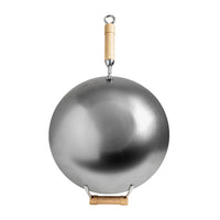 Winco 14" Carbon Steel Joyce Chen Wok With Birch Handles, Round Bottonm