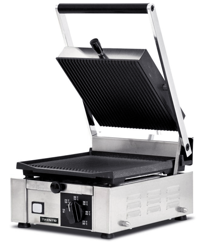 Trento Elite Series 10" x 9" Single Panini Grill with Grooved Surfaces 110V