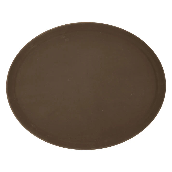 Winco 27" X 22" Deluxe Fiberglass Non Slip Oval Service Tray, Brown