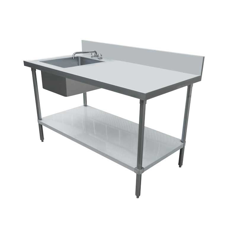 Nella 24" x 60" Stainless Steel Worktable with Left Sink, 6" Backsplash
