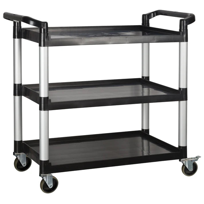 Winco Three Tier Utility Cart, Black, 40.75” x 19.5” x 37.375”