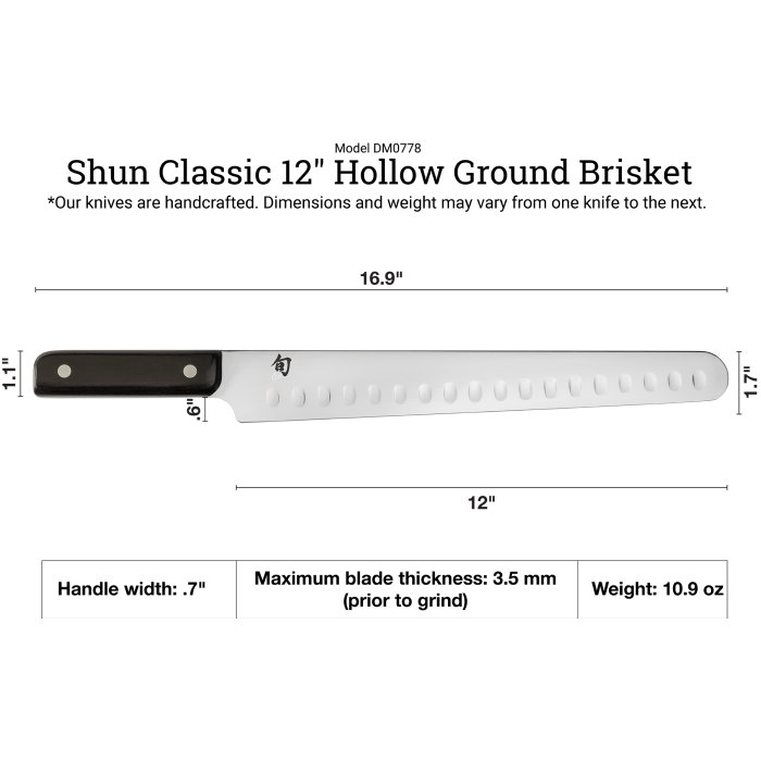 Shun Classic 12" Brisket Knife, Hollow Ground