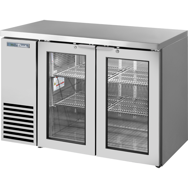 True 48" Back Bar Refrigerator with 2 Glass Doors Stainless Steel, 115 Volts