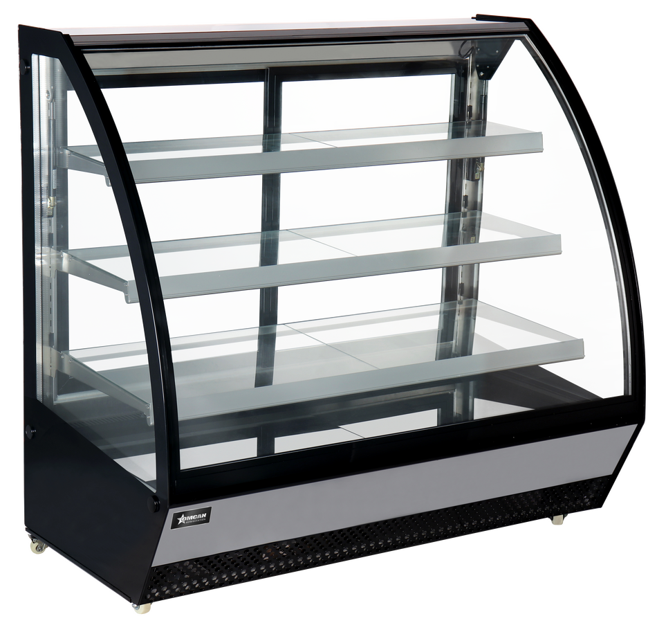 Nella 60" Refrigerated Floor Display Case with Curved Glass, Stainless Steel Exterior