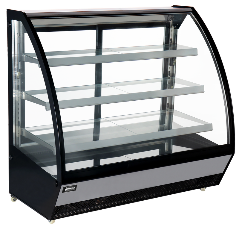 Nella 60" Refrigerated Floor Display Case with Curved Glass, Stainless Steel Exterior