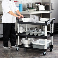 Winco Three Tier Utility Cart, Black, 40.75” x 19.5” x 37.375”