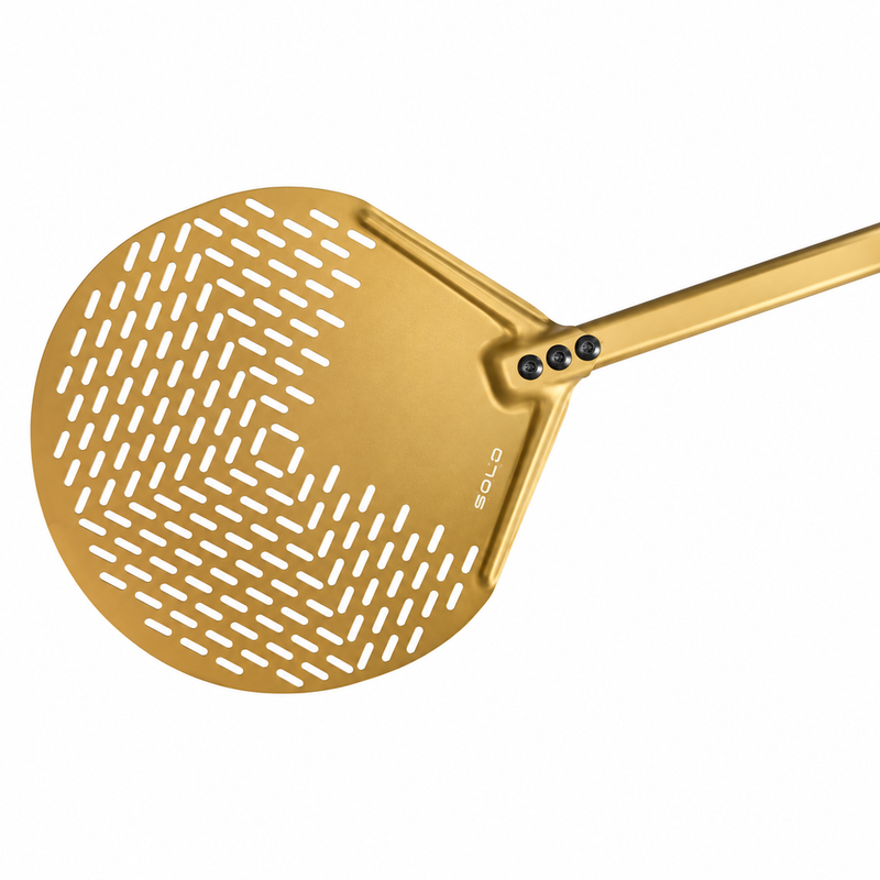Gi Metal 14" Round Perforated Pizza Peel, 59" Handle Length