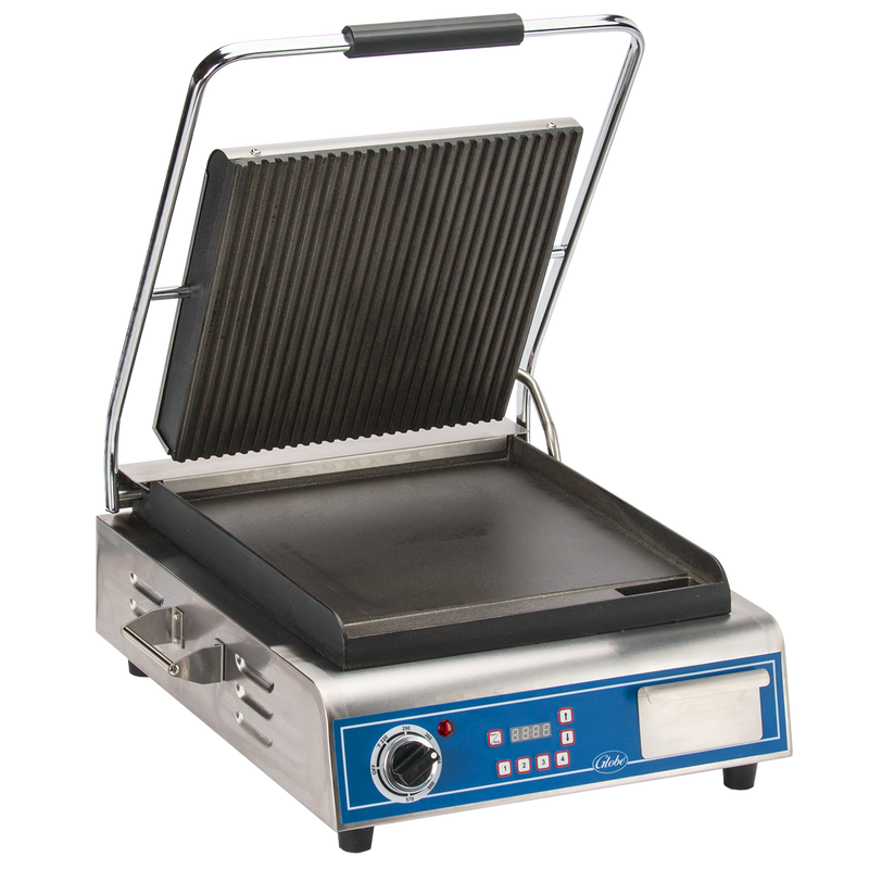 Globe GPG14D-C 14" x 14" Single Panini Grill with Grooved Plates 120V