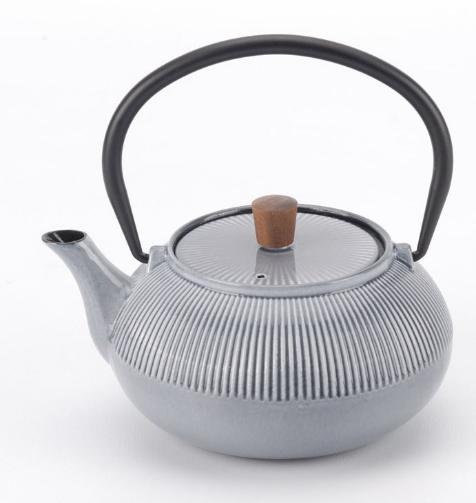 Minimal 20Oz Grey Enameled Cast Iron Tea Pot Dot Pattern