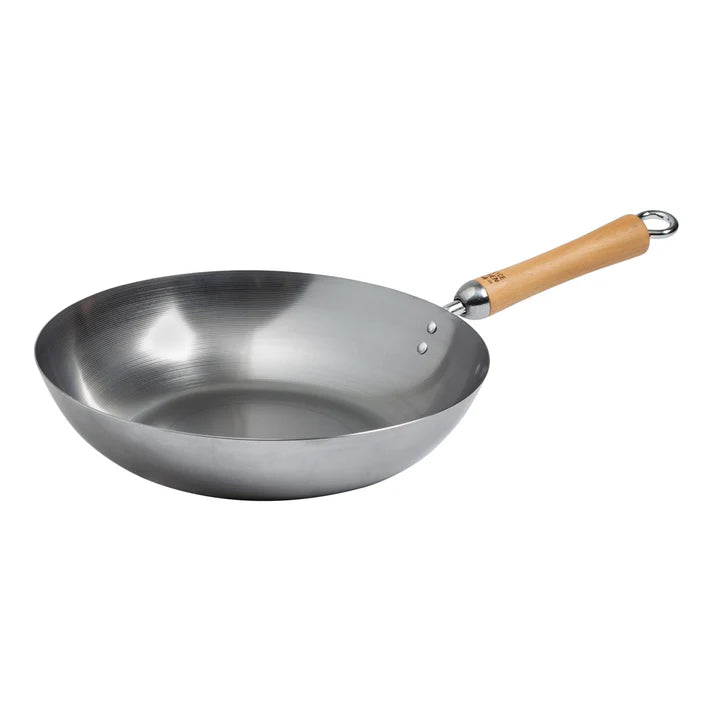 Winco 12" Carbon Steel Joyce Chen Stir Fry Pan With Birch Handles