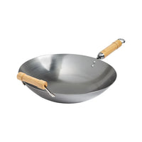 Winco 14" Carbon Steel Joyce Chen Wok With Birch Handles, Round Bottonm