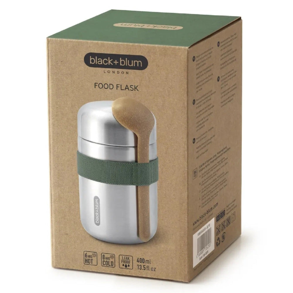 Black + Blum 400 ml Food Flask With Wood Fibre Spoon, Olive