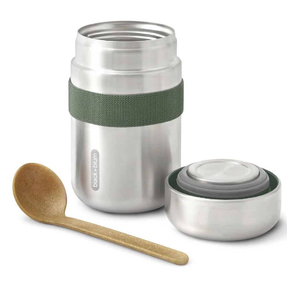 Black + Blum 400 ml Food Flask With Wood Fibre Spoon, Olive