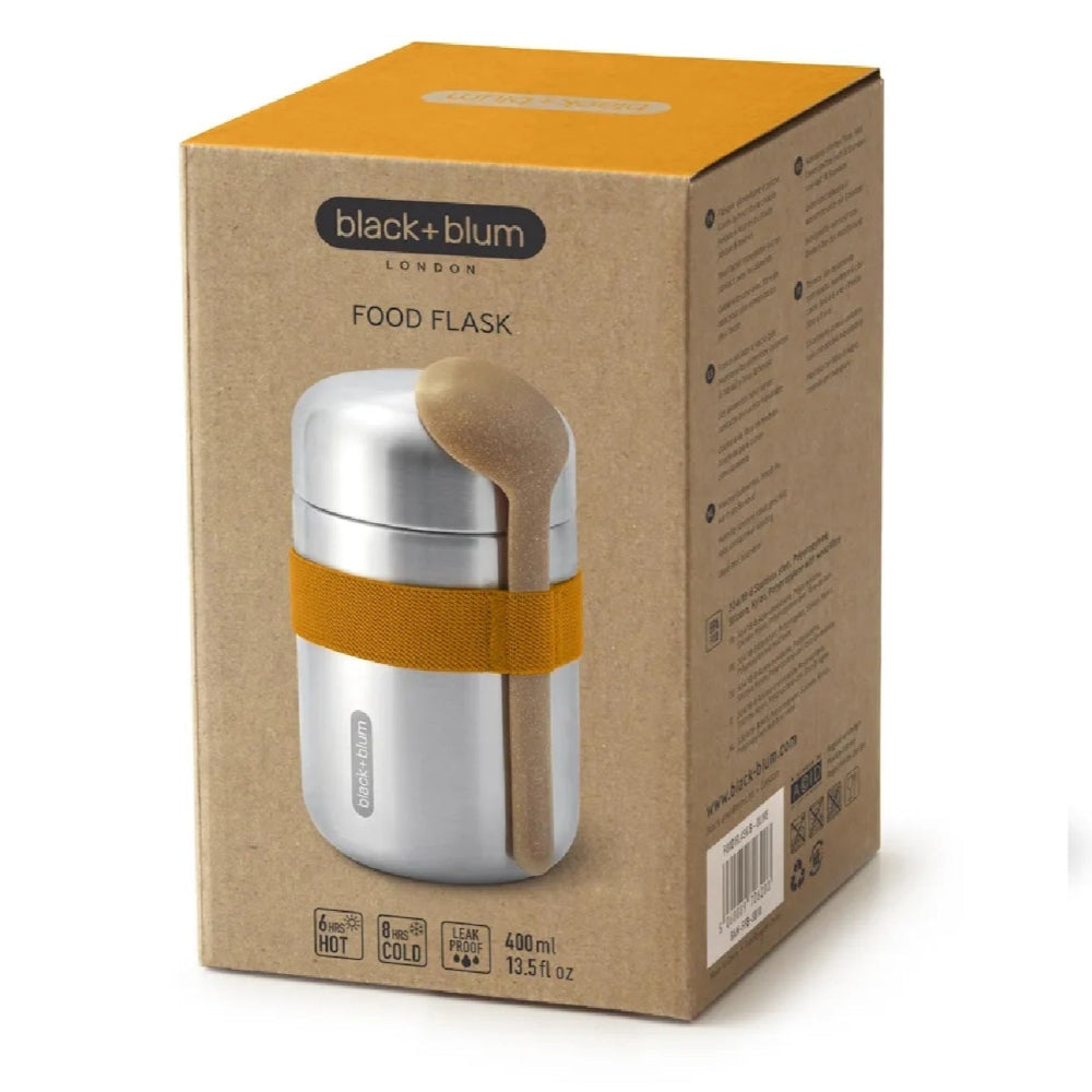 Black + Blum 400 ml Food Flask With Wood Fibre Spoon, Orange