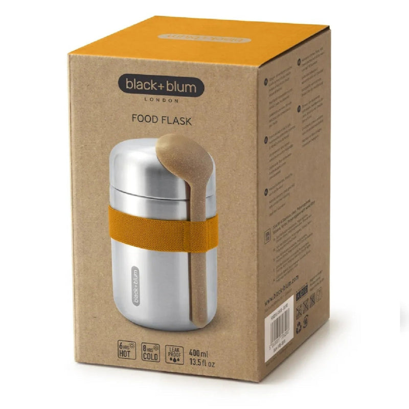 Black + Blum 400 ml Food Flask With Wood Fibre Spoon, Orange