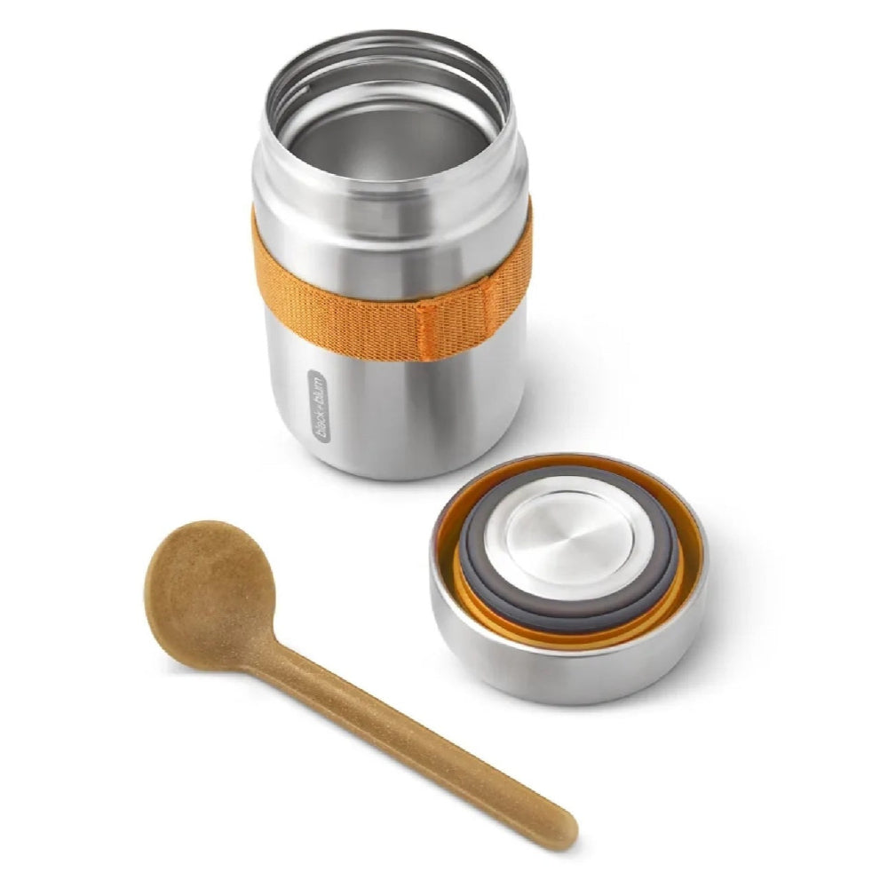 Black + Blum 400 ml Food Flask With Wood Fibre Spoon, Orange