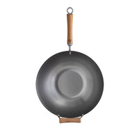 Winco 14" Carbon Steel Joyce Chen Wok With Birch Handles, Flat Bottom