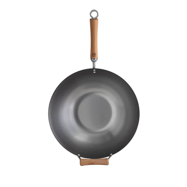 Winco 14" Carbon Steel Joyce Chen Wok With Birch Handles, Flat Bottom