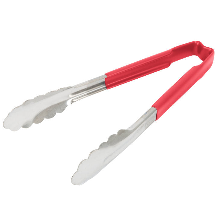 Vollrath 9.5" Scalloped Utility Tongs, Red Handed